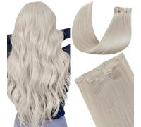 LaaVoo Extension Capelli Veri Clip 55cm 7pcs 130g PU Invisibile Bionda Bianca Extension Clip Capelli Veri Senza Cucitura Extension Capelli Clip Umani Lisci #60