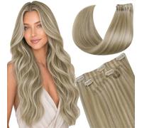 LaaVoo Extension Capelli Veri Clip 7 Pezzi 100g 40cm, PU Invisibile Senza Cucitura, Biondo Sabbia con Mèches #16/22, Aggiunge Volume e Lunghezza Donne