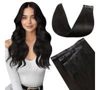 LaaVoo Extension Capelli Veri Clip 7 Pezzi 100g 40cm, PU Invisibile Senza Cucitura, per Capelli Sottili, Volume e Lunghezza per Feste e Quotidiano, Nero Jet #1