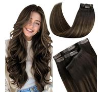 LaaVoo Extension Capelli Veri Clip 7 Pezzi 100g 45cm, PU Invisibile Senza Cucitura, Balayage Castano Scuro con Riflessi Marrone Chiaro #2/8/2, per Volume e Lunghezza Donne