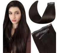 LaaVoo Extension Capelli Veri Clip 7 Pezzi 130g 55cm, Castano Scuro #2, PU Invisibile Senza Cucitura, per Capelli Sottili, Volume e Lunghezza per Feste