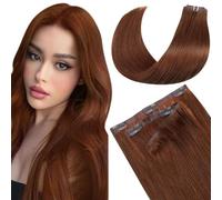 LaaVoo Extension Capelli Veri Clip 7 Pezzi 130g 55cm, PU Invisibile Senza Cucitura, Rosso Marrone #33, Aggiunge Volume e Lunghezza per Donne