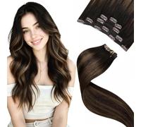 LaaVoo Extension Capelli Veri Clip, Balayage Castano Scuro a Marrone Chiaro e Biondo, Capelli Umani Remy, Morbidi e Setosi, per Sposa e Matrimonio, 35cm 80g 5pcs Colore 2-8-2