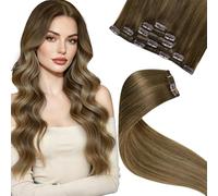 LaaVoo Extension Capelli Veri Clip, Balayage Marrone a Biondo Scuro, 50cm 80g, Capelli Umani, Setosi e Lucenti, per Look alla Moda, 5pcs Colore 6-8-14