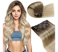 LaaVoo Extension Capelli Veri Clip, Balayage Marrone Chiaro a Biondo Platino e Biondo Sporco, 50cm 120g 7pcs, Capelli Remy Naturali, Aspetto Naturale, per Capelli Fragili, Colore 8-60-18