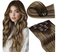 LaaVoo Extension Capelli Veri Clip, Balayage Marrone Cioccolato a Caramello e Biondo, 60cm 150g 7pcs, Capelli Veri Umani, Lunga Durata, per Cerimonie Importanti, Colore 4-4-27