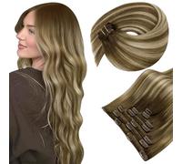 LaaVoo Extension Capelli Veri Clip, Balayage Marrone Scuro a Marrone Chiaro e Biondo, 55cm 150g 7pcs, Capelli Remy Naturali, Aspetto Naturale, per Capelli Fragili, Colore 3-8-24