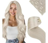 LaaVoo Extension Capelli Veri Clip, Biondo Platino, 50cm 80g, Capelli Umani, Setosi e Lucenti, per Look alla Moda, 5pcs Colore 60