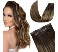 LaaVoo Extension Capelli Veri Clip Invisibili Marron Balayage Extension Clip Capelli Veri Liscia in Extension Per Testa Completa 7PCS 50cm 130g #4/4/27