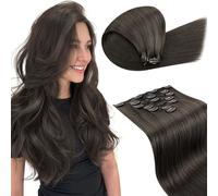 LaaVoo Extension Capelli Veri Clip Marrone Moka Clip in Extension Capelli Umani Lisci Extension Clip Remy Capelli Remy 40 cm 7 pcs 120 g #1C