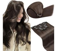 LaaVoo Extension Capelli Veri Clip Marrone Moka Clip in Extension Capelli Umani Lisci Extension Clip Remy Capelli Remy 60 cm 7 pcs 150 g #1C