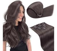 LaaVoo Extension Capelli Veri Clip Marrone Moka Clip in Extension Capelli Umani Lisci Extension Clip Remy Capelli Remy 45 cm 7 pcs 120 g #1C