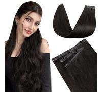 LaaVoo Extension Capelli Veri Clip Nero Jet 55cm 130g Extension Clip Per Capelli Veri Reali Extension Invisibili in Capelli Umani 7pcs #1