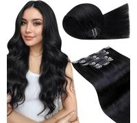 LaaVoo Extension Capelli Veri Clip, Nero Jet, 70cm 175g 7pcs, Capelli Remy Lisci, Volume Istantaneo, per Occasioni Speciali, Colore 1