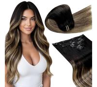 LaaVoo Extension Capelli Veri Clip, Nero Naturale a Marrone Cioccolato e Biondo Caramello Balayage, 60cm 135g 7pcs, Capelli Veri Umani, Setosi e Lucenti, per Tutti i Giorni, Colore 1B-4-27
