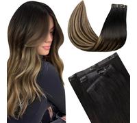 LaaVoo Extension Capelli Veri Clip Ombre Black 7pcs Extension Clip Per Capelli Veri Reali Extension Invisibili in Capelli Umani 45cm 100g #1B/4/27