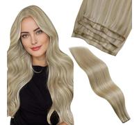 LaaVoo Extension Capelli Veri Genio Tessitura Biondo Highlight Medio 50cm 60g, Remy Lisci, Leggere e Invisibili per Volume e Lunghezza, Feste e Quotidiano #16/22