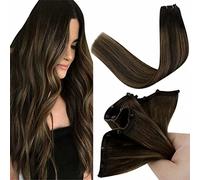 LaaVoo Extension Capelli Veri Micro Beaded Weft 40cm 50g Balayage Castano Scuro e Marrone Chiaro, Leggere e Invisibili, Volume e Lunghezza, Feste e Quotidiano #2/8/2