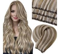 LaaVoo Extension Capelli Veri Micro Beaded Weft 40cm 50g Marrone Chiaro con Biondo Highlight, Leggere e Invisibili, Micro Beads, Volume e Lunghezza, Feste e Quotidiano #P8/60