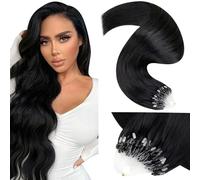 LaaVoo Extension Capelli Veri Microring Leggeri Invisibili 40cm 50g | Nero Jet, Capelli Remy, Morbidi e Setosi, Sposa e Matrimonio, 50 ciocche Colore 1
