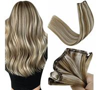 LaaVoo Extension Capelli Veri Microring Marrone Chiaro con Biondo Highlighted 50g 45 cm EZE Micro Weft Capelli Veri Umani Extension Micro Rings Naturali #p8/60