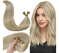 LaaVoo Extension Capelli Veri Nano 50g 50ciocche Biondo Extension Nano Ring Capelli Veri Remy Invisible Estensione Dei Capelli Nano Biondo Chiaro con Riflessi Biondi Dorati 35cm #16/22