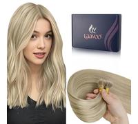 LaaVoo Extension Capelli Veri Nano 55cm Biondo Extension Nano Ring Capelli Veri Remy Invisible Estensione Dei Capelli Nano Biondo Chiaro con Riflessi Biondi Dorati 100g 100ciocche #16/22