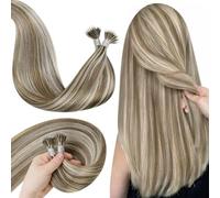 LaaVoo Extension Capelli Veri Nano Marrone Chiaro con Biondo Highlighted Extension Nanoring Capelli Veri Remy Invisible Estensione Dei Capelli Umani Nano 35cm 50g 50ciocche #P8/24