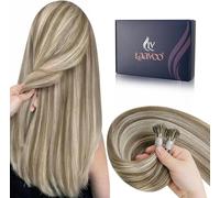 LaaVoo Extension Capelli Veri Nano Marrone Chiaro con Biondo Highlighted Extension Nanoring Capelli Veri Remy Invisible Estensione Dei Capelli Umani Nano 45cm 50g 50ciocche #P8/24