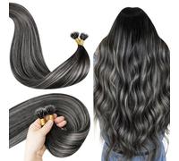 LaaVoo Extension Capelli Veri Nano Nero con Silver Naturale Extension Nanoring Capelli Veri Remy Invisible Estensione Dei Capelli Nano Lisci 60cm 50g 50ciocche #1b/s/1b