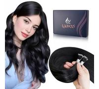 LaaVoo Extension Capelli Veri Nano Ring Nero Jet 60cm Extension Nano Capelli Veri Remy Invisible Estensioni Dei Capelli Umani Nano Tip Fusion 100g 100ciocche #1