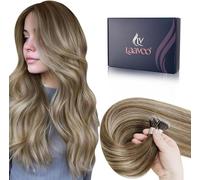 LaaVoo Extension Capelli Veri Nanoring Balayage Marrone Extension Nano Capelli Veri Invisible Marrone Chiaro Con Biondo Platino a Marrone Chiaro 45cm 50g 50ciocche #8/60/8
