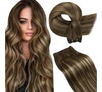 LaaVoo Extension Capelli Veri Tessitura 40 cm 100g - Balayage Marrone Scuro Mix Biondo Caramello Capelli Lunghi Lisci Remy - Matassa di Capelli Veri per Tessitura #4/27/4