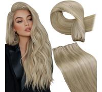 LaaVoo Extension Capelli Veri Tessitura 45 cm 100g Biondo Chiaro con Riflessi Biondi Dorati Extension Tessitura Capelli Lunghi Lisci Remy Matassa Capelli Veri Tessitura #16/22