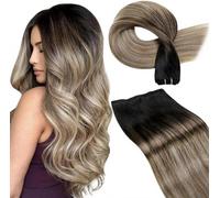 LaaVoo Extension Capelli Veri Tessitura 45cm 100g Nero Naturale a Marrone Chiaro con Biondo Scuro Balayage Extension Tessitura Capelli Corti Lisci Remy #1b/8/22