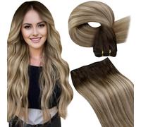 LaaVoo Extension Capelli Veri Tessitura 55cm 100g Balayage Marrone Extension Matassa di Capelli Veri per Tessitura Marrone Scuro a Marrone Chiaro e Biondo #3/8/24