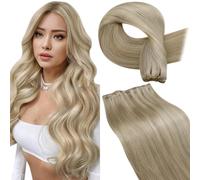 LaaVoo Extension Capelli Veri Tessitura Biondo Chiaro con Riflessi Biondi Dorati 55cm 100g, Tessitura Aria Remy, Leggere e Fresche, per Feste all'Aperto #16-22