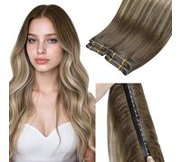 LaaVoo Extension Capelli Veri Tessitura Farfalla PU 50cm 100g Invisibile Balayage Senza Cucitura Marrone Scuro a Marrone Chiaro e Biondo, Capelli Lisci Remy #3/8/22