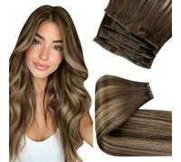 LaaVoo Extension Capelli Veri Tessitura Geniale Weft Ultra Sottile Aggiornata, Remy Lisci Balayage Marrone e Biondo Caramello 50cm 60g, Feste e Quotidiano #4/27/4
