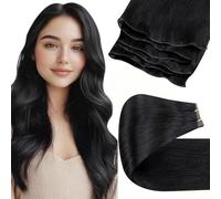 LaaVoo Extension Capelli Veri Tessitura Geniale Weft Ultra Sottile Aggiornata, Remy Lisci Nero Jet 40cm 50g, Leggere e Invisibili per Volume e Lunghezza, Feste e Quotidiano #1