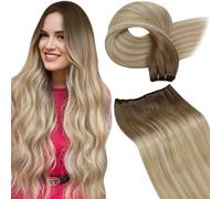 LaaVoo Extension Capelli Veri Tessitura Marrone Chiaro a Biondo Cenere e Bionda Platino Balayage 45cm 100g, Doppia Tessitura, Pienezza Istantanea, per Capelli Finissimi #8-18-60