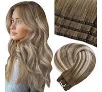 LaaVoo Extension Capelli Veri Tessitura Microbead Balayage Castano Chiaro e Biondo Platino 50g 45 cm Extension Micro Beaded Weft Capelli Veri Umani Naturali #8/60/8