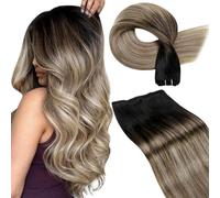 LaaVoo Extension Capelli Veri Tessitura Nero Naturale a Marrone Chiaro con Biondo Scuro Balayage 45cm 100g, Doppia Tessitura, Pienezza Istantanea, per Capelli Finissimi #1b-8-22