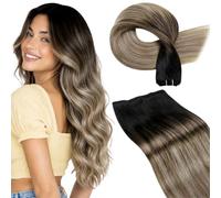 LaaVoo Extension Capelli Veri Tessitura Nero Naturale a Marrone Chiaro con Biondo Scuro Balayage 60cm 100g, Matassa Resistente Remy, Lunga Durata, per Uso in Casa #1b-8-22