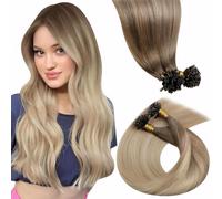 LaaVoo Extension Cheratina Capelli Veri Balayage Marrone Chiaro a Biondo Cenere e Bionda Platino 45cm 100g 100 Ciocche, U Tip keratina, Volume e Lunghezza, per Serate Eleganti #8-18-60