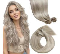 LaaVoo Extension Cheratina Capelli Veri Biondo Sporco con Highlight Biondo Candido 60cm 100g 100 Ciocche, Invisibili e Naturali, per Tutti i Giorni Colore 18-613