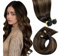 LaaVoo Extension Cheratina Capelli Veri Castano Scuro Balayage 60cm 100g 100 Ciocche, Invisibili e Naturali, Comodi da Indossare, per Tutti i Giorni Colore 2-8-2