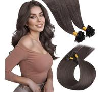 LaaVoo Extension Cheratina Capelli Veri Marrone Moka 50 Ciocche, U Tip Pre Bonded, Invisibili e Naturali, Remy Umani Lisci, per Uso Quotidiano 35cm 40g Colore 1C
