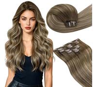 LaaVoo Extension Clip Capelli Veri, Balayage Marrone Chiaro a Biondo Chiaro e Biondo Scuro, 50cm 120g 7pcs, Capelli Remy Naturali, Aspetto Naturale, per Capelli Fragili, Colore 8-16-8