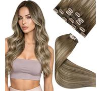 LaaVoo Extension Clip Capelli Veri, Balayage Marrone Chiaro a Biondo Chiaro e Biondo Scuro, 50cm 80g, Capelli Umani, Setosi e Lucenti, per Look alla Moda, 5pcs Colore 8-16-8
